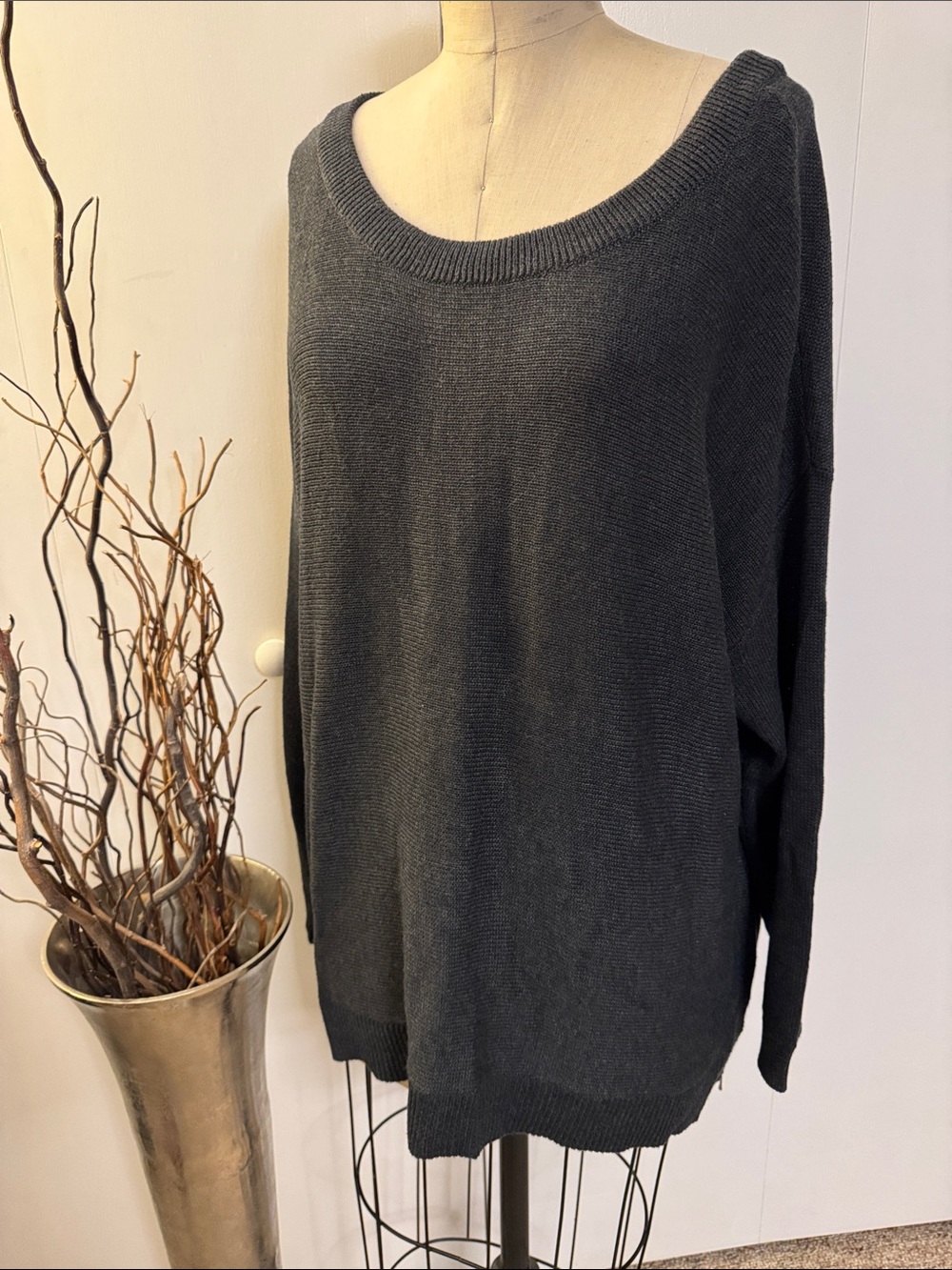 Lane Bryant Gray Scoop Neck Lightweight Knit Sweater